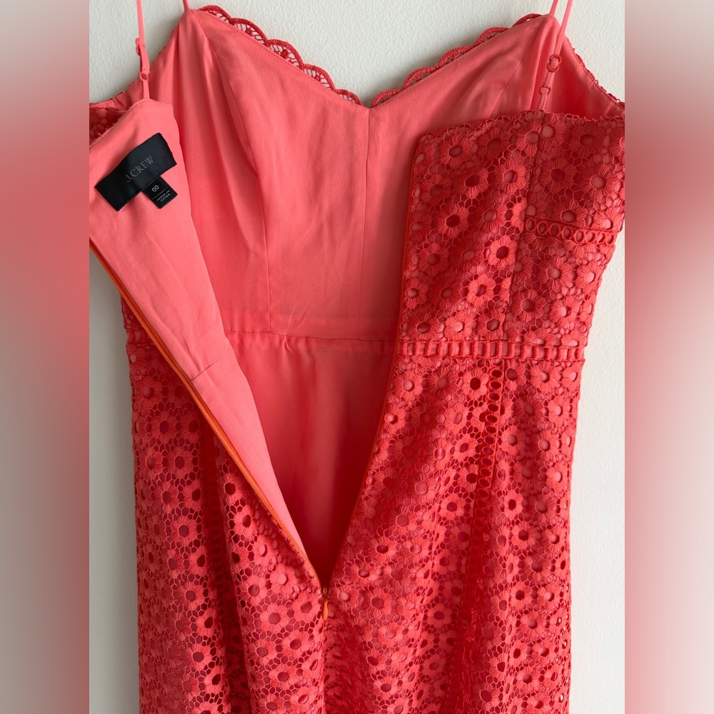 J Crew Daisy Lace Dress XS 00 Orange Coral Midi Fit Flare Sleeveless wedding - Picture 8 of 16